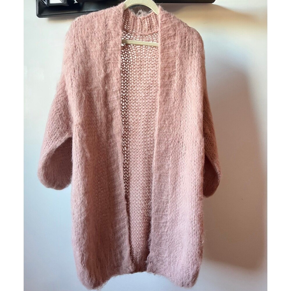 Hand Knit 100% Mohair Dusty Pink Oversized Cardigan Size Small